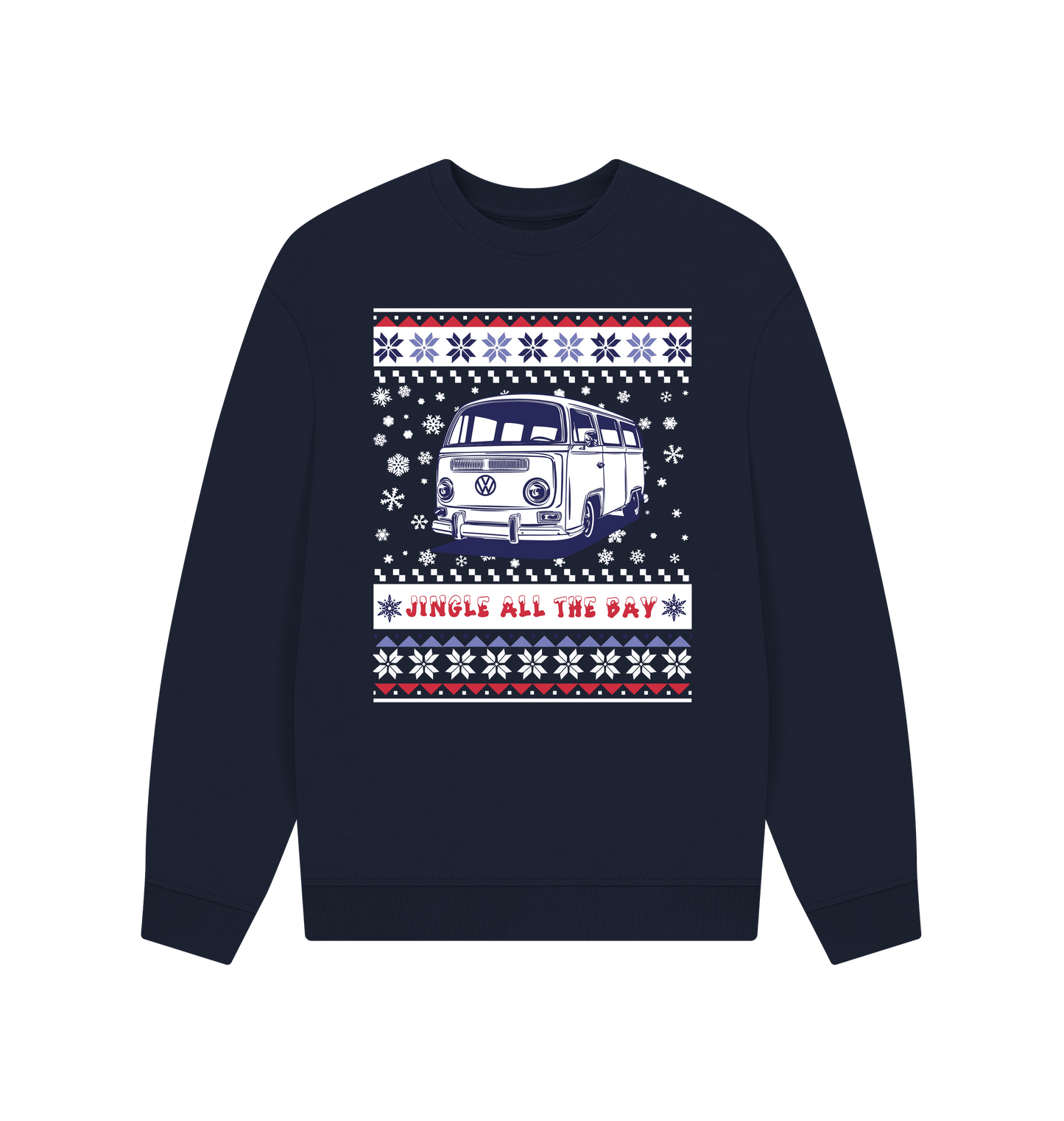Navy Blue Printed Sweater Front