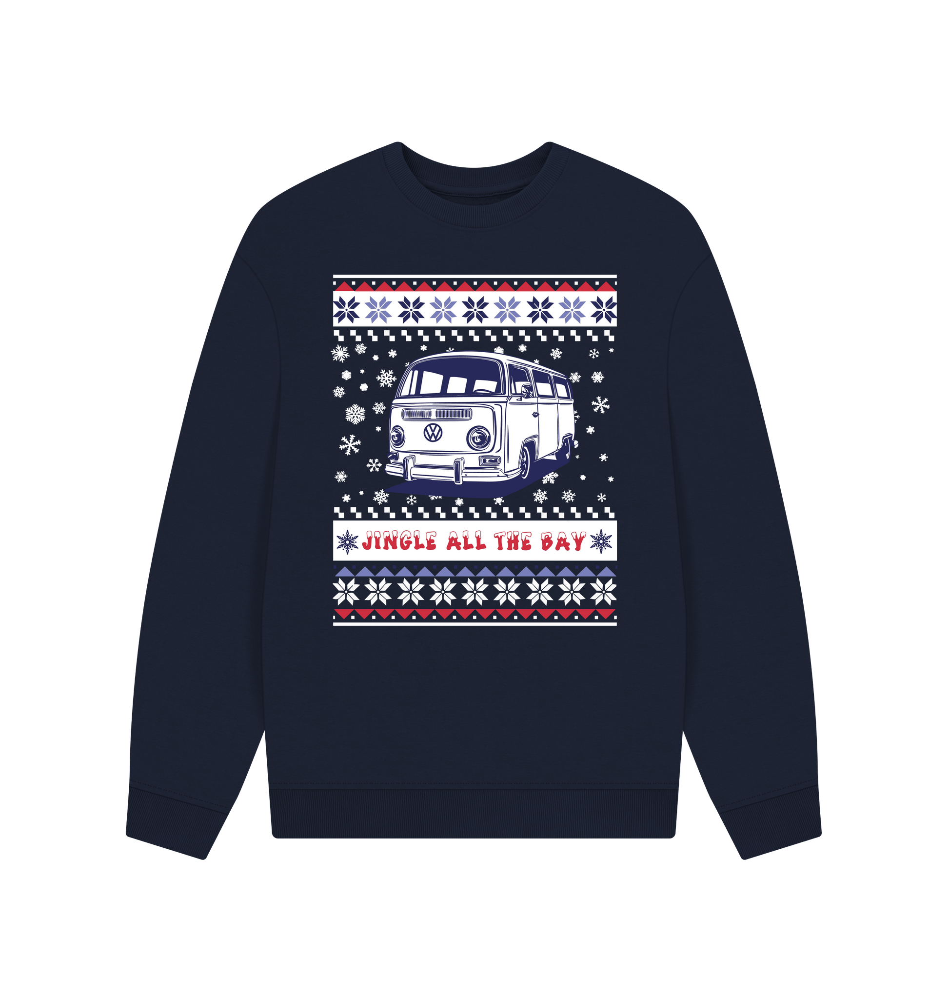 Navy Blue Printed Sweater Front