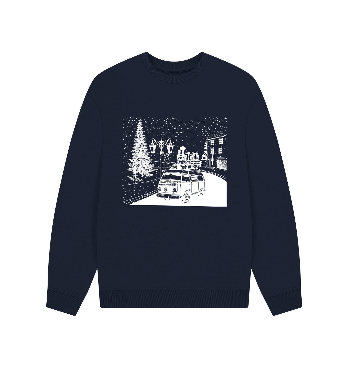 Navy Blue Printed Sweater Front