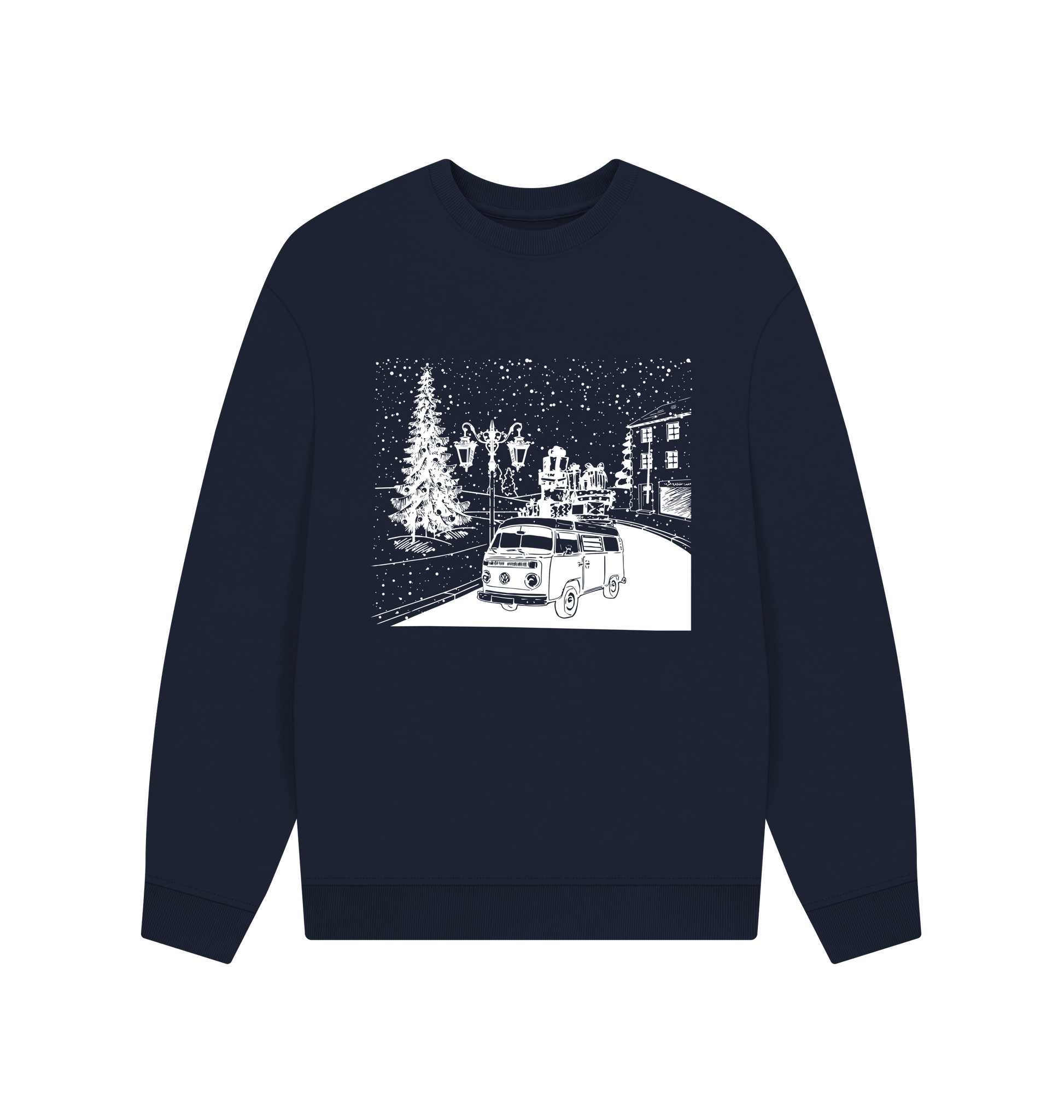 Navy Blue Printed Sweater Front